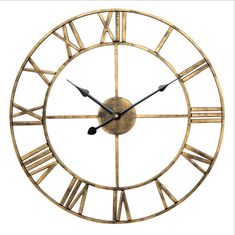 Duży zewnętrzny zegar ścienny do ogrodu nowy duży cyfry rzymskie olbrzymi otwarta tarcza metal vintage złoty zegar ścienny z kutego żelaza - 16 cali / 40 cm
