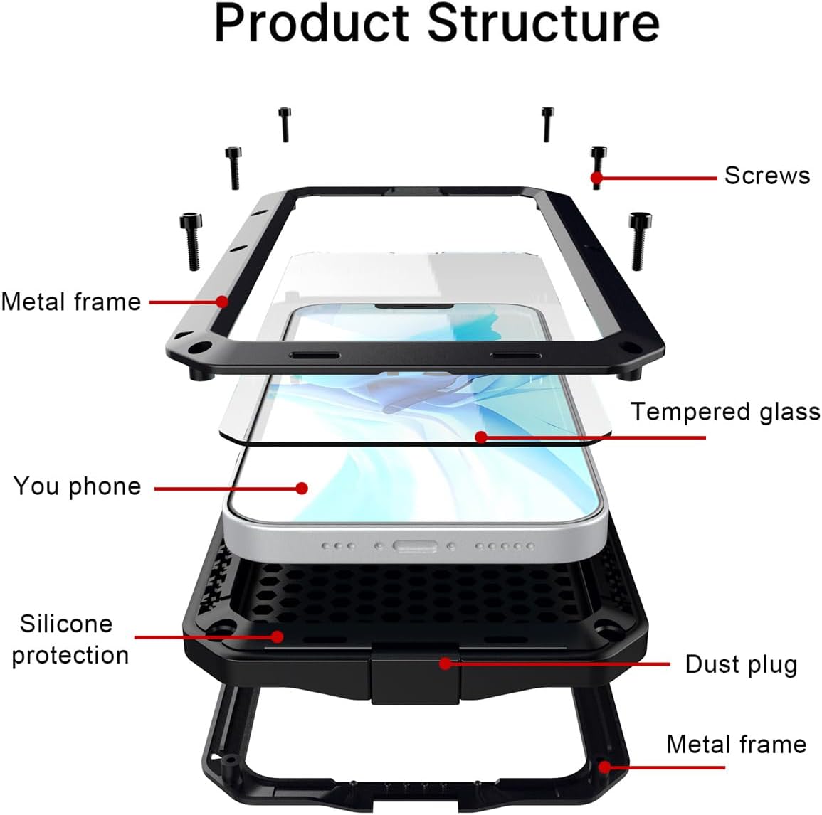 Wefor for iPhone 13 Mini Metal Case,Heavy Duty Shockproof Aluminum Alloy Tough Armour Military Grade Phone Case,360 Full Body Protective Cover with Silicone Built-in Screen Protector (Black)