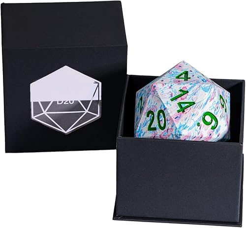Miniatura 6 de Dados D20 Jumbo de 2.165 in con patrón de flores rosas y azules, dados poliédricos D20 grandes D20 de tamaño D&D con estuche de regalo para juegos