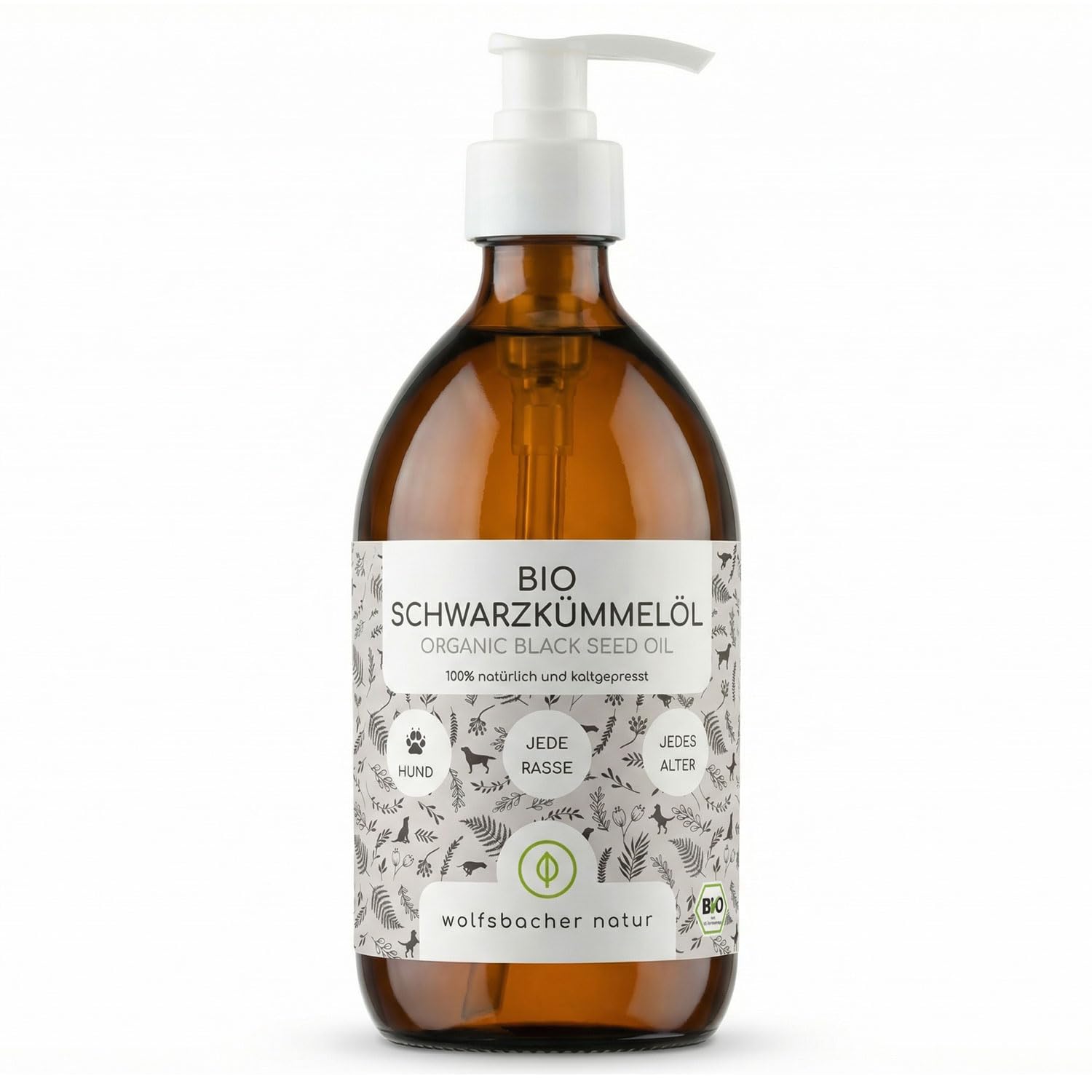 Aceite de comino Negro ecológico para Perros 500ml - prensado en frío, 100% Cultivo biológico, en Botella de Vidrio con gotero - Puro Aceite Egipcio de Nigella Sativa