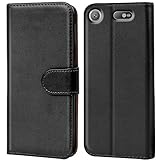 Conie Hülle für Sony Xperia XZ1 Tasche Bookstyle Schwarz, PU Leder Hülle Schwarz, Handyhülle Xperia XZ1 Flip Hülle Wallet, Booklet Cover Etui, für Sony Xperia XZ1 (5.2