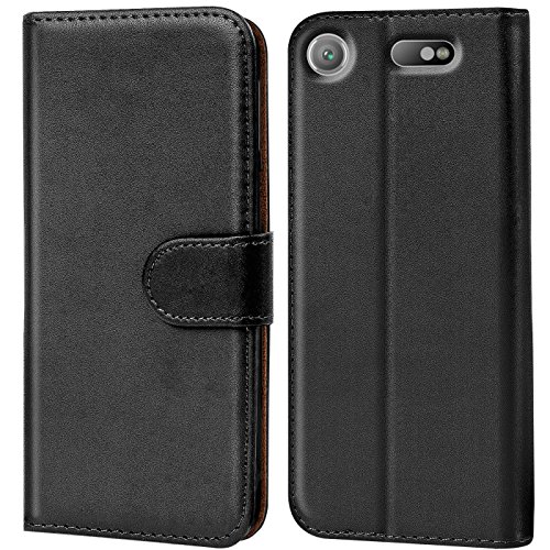 Conie Hülle für Sony Xperia XZ1 Tasche Bookstyle Schwarz, PU Leder Hülle Schwarz, Handyhülle Xperia XZ1 Flip Hülle Wallet, Booklet Cover Etui, für Sony Xperia XZ1 (5.2