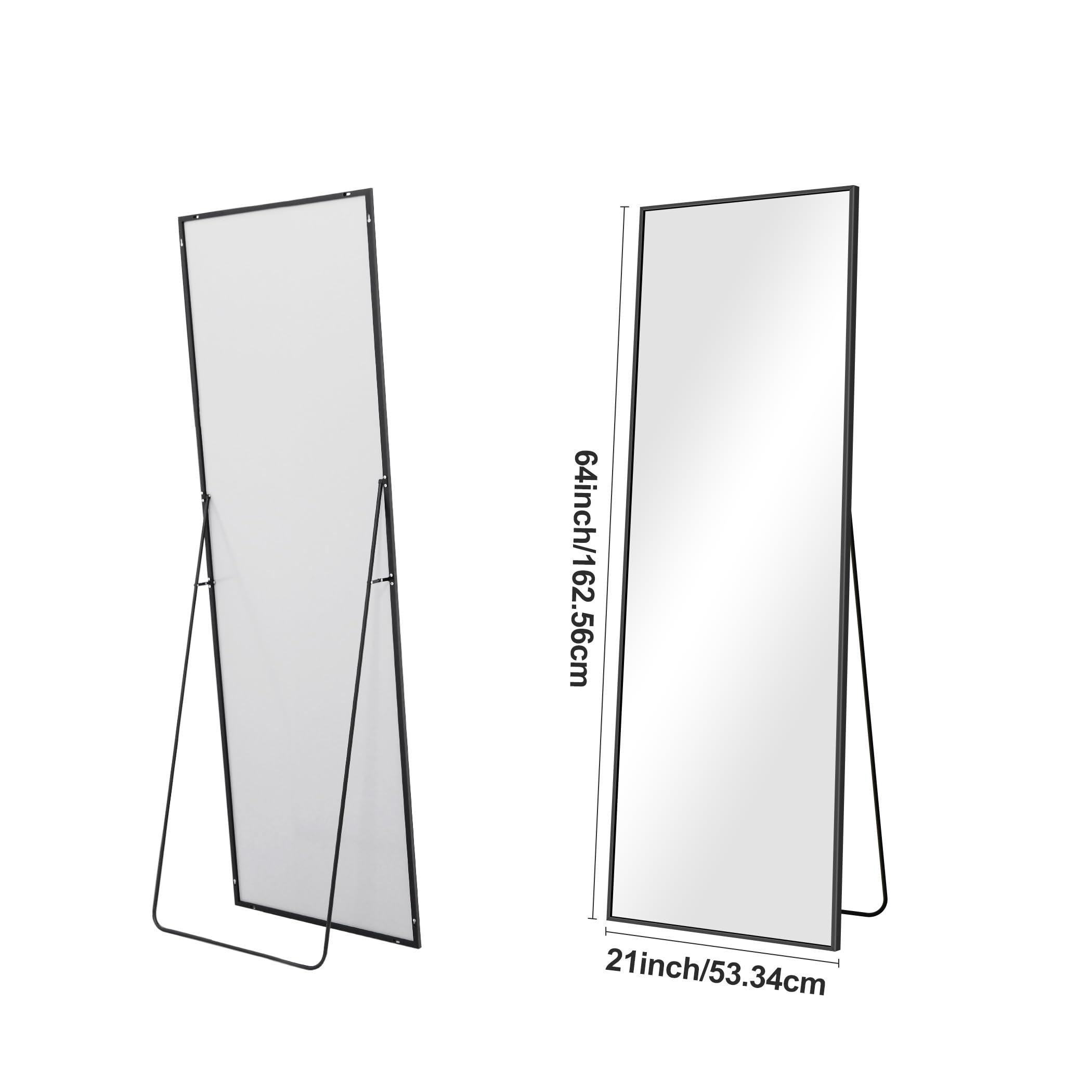 WOLIBEER Ganzkörperspiegel 161 x 52 cm, Rechteckiger Ganzkörperspiegel mit Schwarzem Aluminiumrahmen Wandspiegel Stehspiegel, Spiegel für Schlafzimmer, Ankleidezimmer Wohnzimmer Fitnessstudio Flur