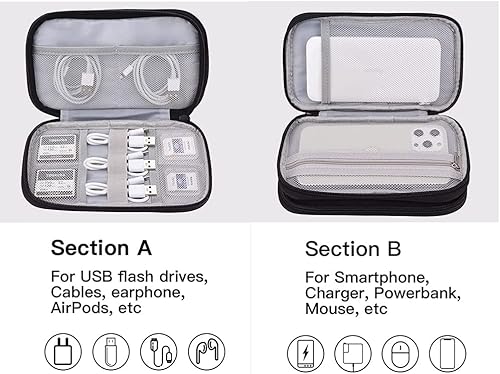 Miniatura 5 de Fxkoolr Organizador electrónico organizador de cables de viaje de 2 capas para guardar accesorios tecnológicos, cables, cargador, banco de energía,
