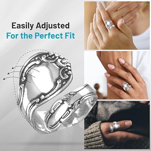 Jewelryweb - 925 Sterling Silver Oxidized Spoon Ring - Adjustable Sterling Silver Ring For Women - Boho Ring - Statement Ring - Handmade Wrap Ring #TOP5