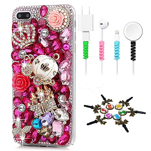 STENES Bling Case Compatible with iPhone 11 Pro - 3D Handmade [Sparkle Series] Crown Castle Pumpkin Car Butterfly Flowers Cover with Cable Protector [4 Pack] - Red