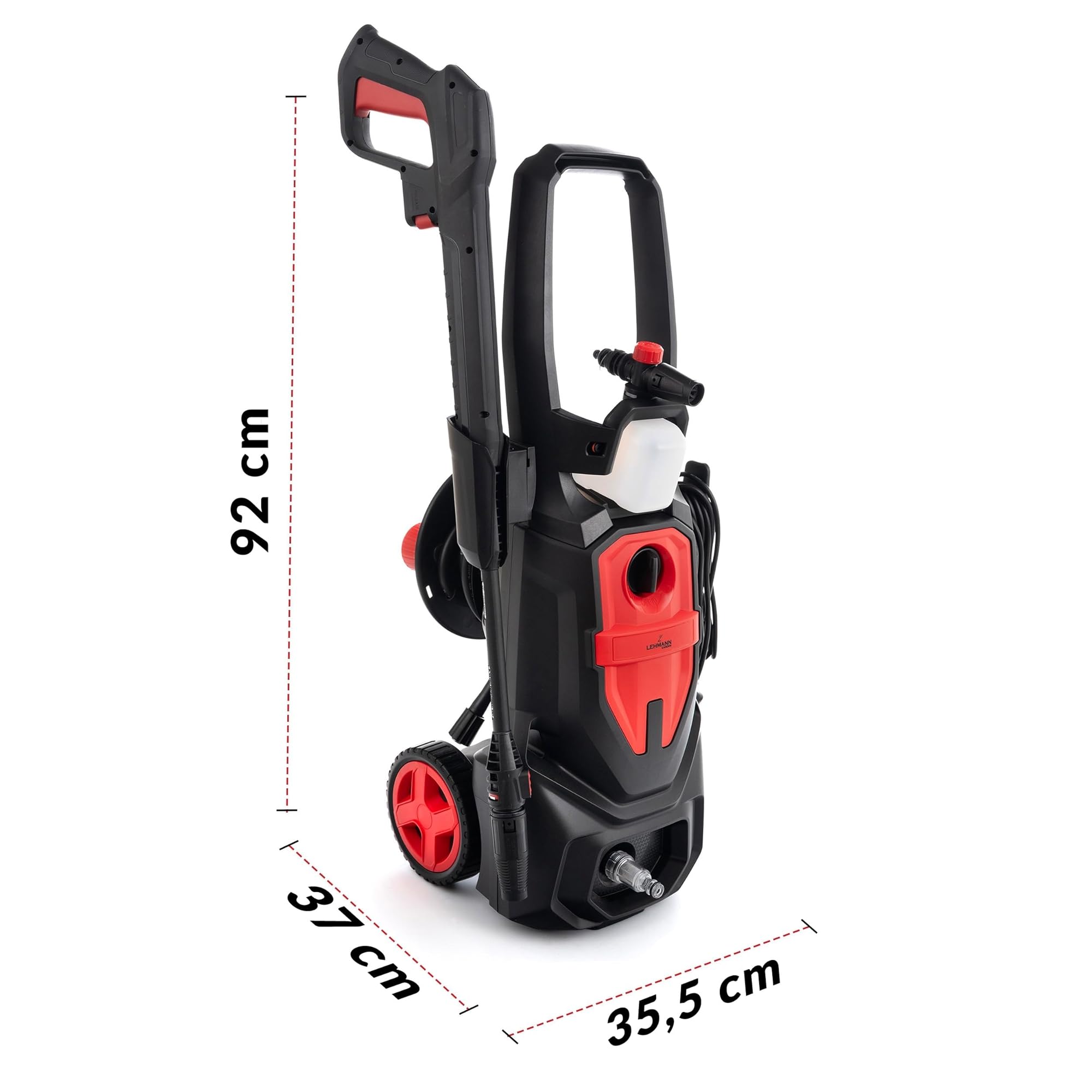 LEHMANN Idropulitrice Austin, Pressione max. 220 bar, 1800 W, Portata 450 l/h, Pompa in alluminio, Autoadescante, Raggio d'azione 10 m, Ugelli & Lancia Schiuma, per Auto, Esterni di Casa, Nero/Rosso