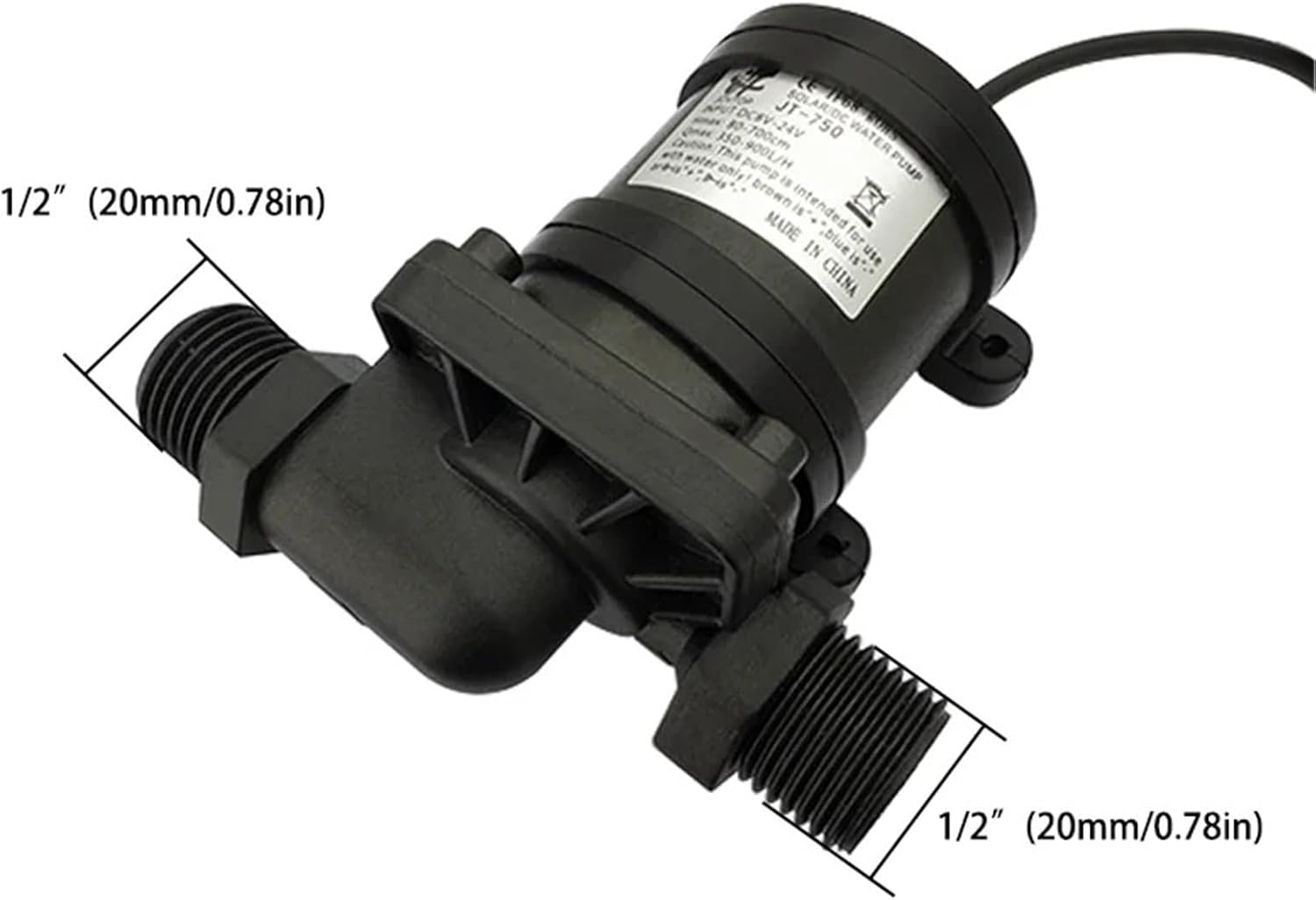 Small DC12V/24V Brushless Motor 1/2’ 900L/H Water Pump Water Heater Shower Booster Pump Warm Air Water Cooling Circulating Pump(12V wiring,Pump)