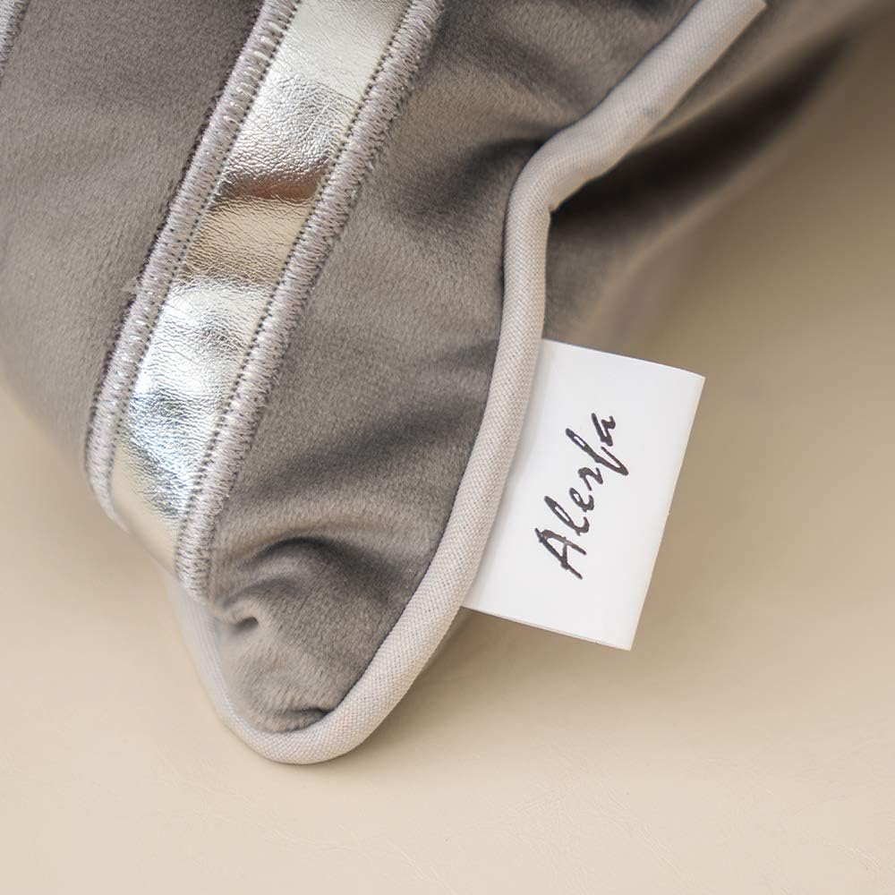 Alerfa Silver Leather Striped Gray Throw Pillow Cover 16x16 Inch, Luxury Geometric Velvet Embroidered Decorative Pillow Cover for Couch Living Room Bedroom - Image 6