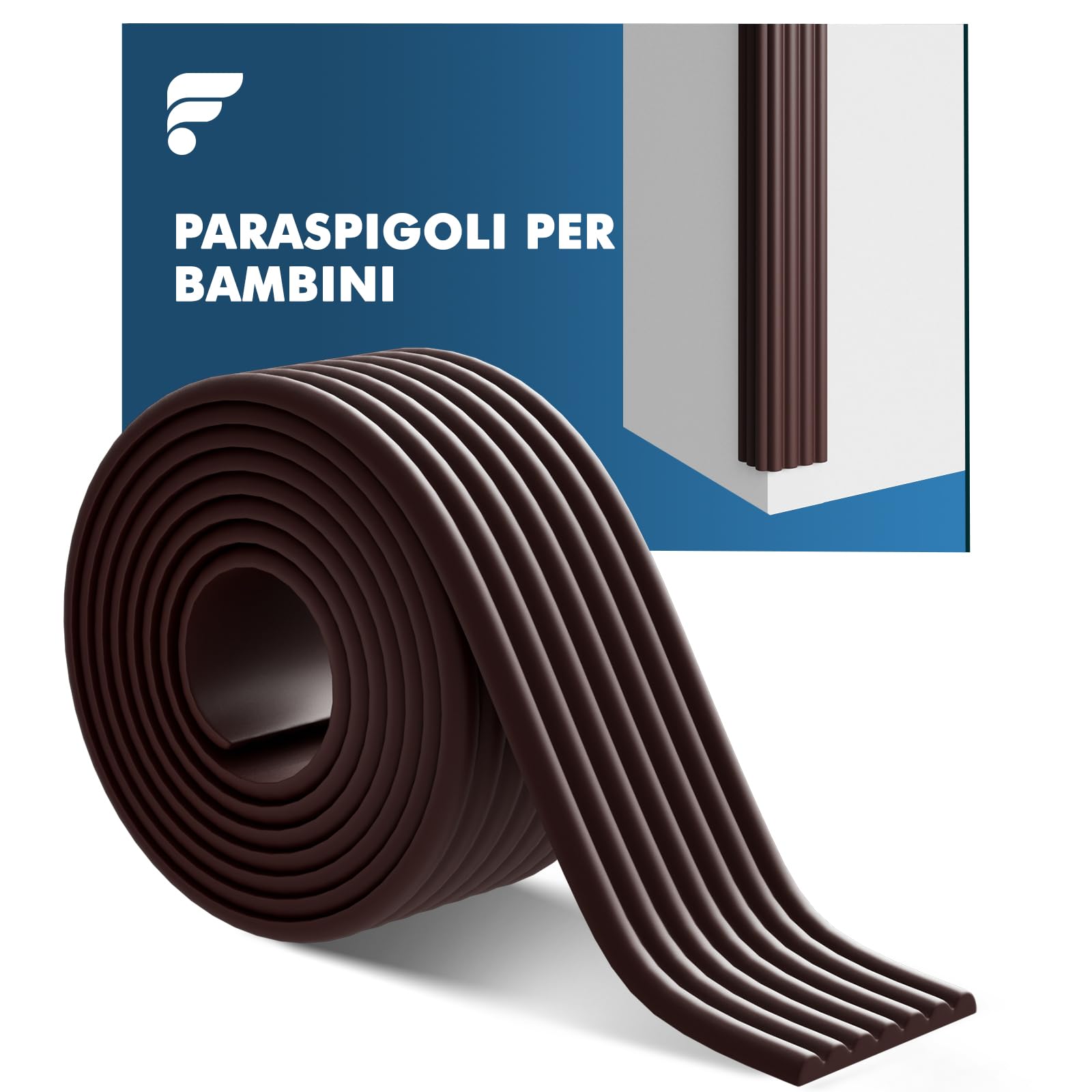 Shinfly Paraspigoli per Angoli, 5m Schiuma Morbida Autoadesiva con Paraurti, Nastro di Sicurezza a Forma di W, Protettore per Spigoli per la Sicurezza di Bambini e Neonati, per Mobili, Marrone