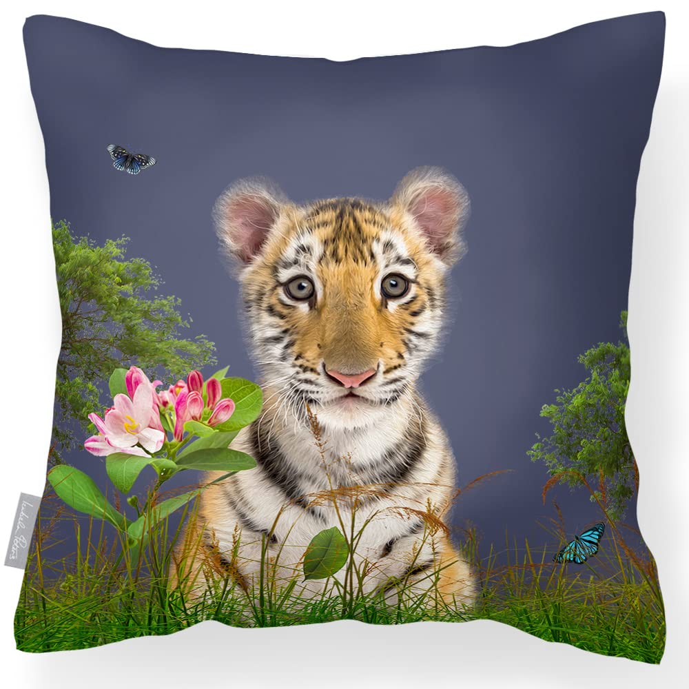 Izabela Peters Tiger Prince - Graphite Outdoor Cushions Waterproof, 43 Cm, Filled Outdoor Cushion, Garden Furniture Cushions, Outdoor Seat Cushions, Garden Chair Cushions
