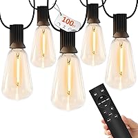 YOYONACY 100FT Outdoor String Lights: IP65 Waterproof, Dimmable ST38 LED Shatterproof Bulbs, 3 Modes, Timable for Patio Porch Backyard