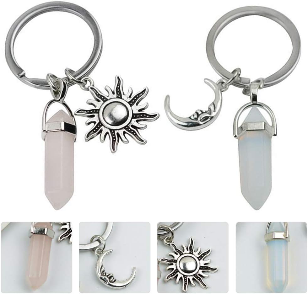 KESYOO 2pcs Cute Keychains Metal Shape Car Keyring Crystals Jade Stone Handbag Decorations Charm Pendant for Women