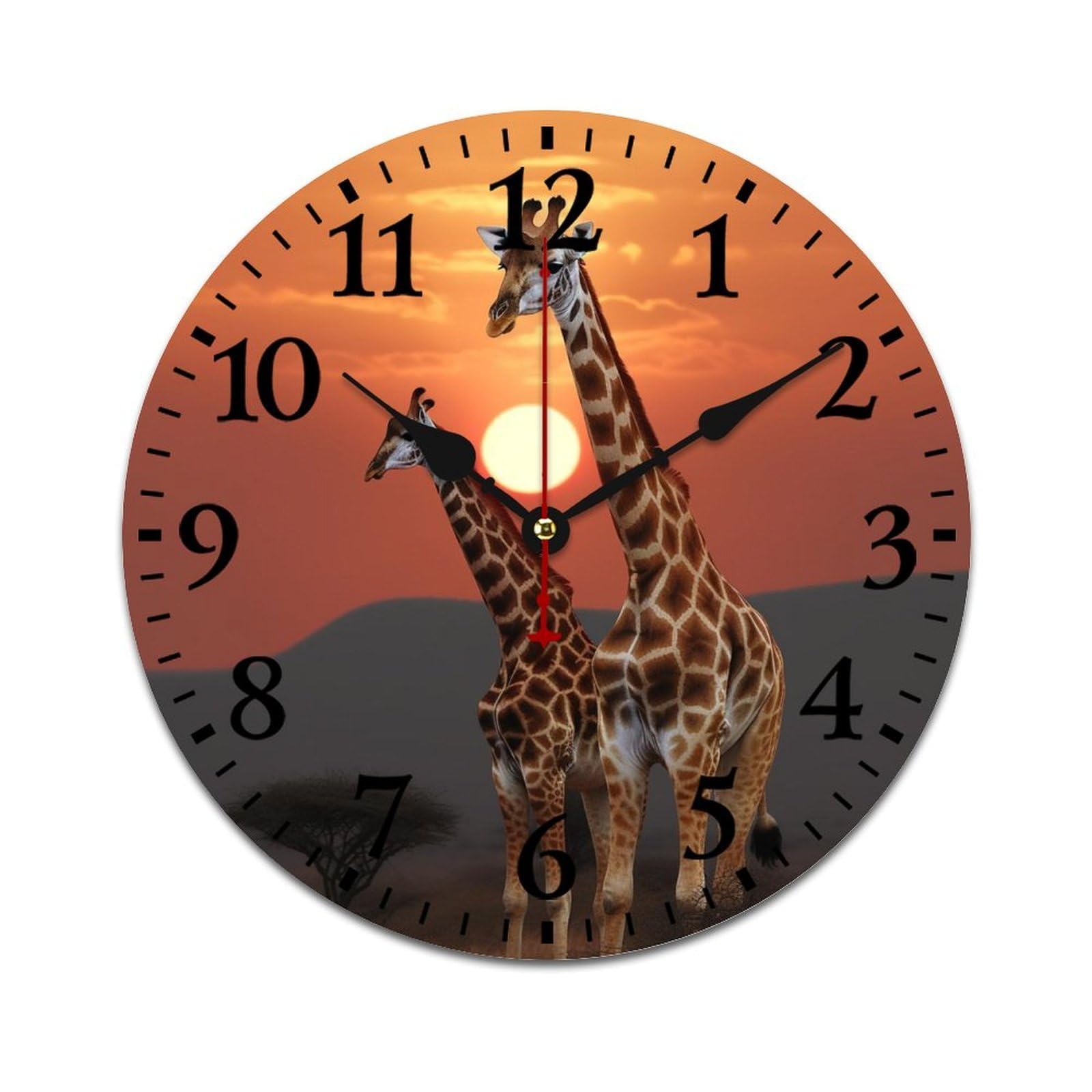 NTVOWPZO 10 Inch Wall Clock Wooden Giraffe at Sunset Battery Operated Wall Clocks Silent Non-Ticking Square Wall Clock for Living Room Kitchen Home Office Wall Decorative Clocks