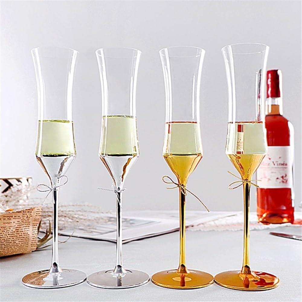 Flute da champagne a vita stretta placcati in oro da 2 pezzi da 5,58 once, for regali di riunioni annuali di banchetti aziendali Bicchiere per bevande