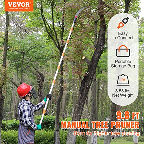 Image of VEVOR Manual Pole Saw,4.6-9.8 ft Extendable Tree Pruner, Sharp Steel Blade for High Branches Trimming, Manual Branch Trimmer with Lightweight Aluminum Alloy Handle, for Pruning Palms and Shrubs