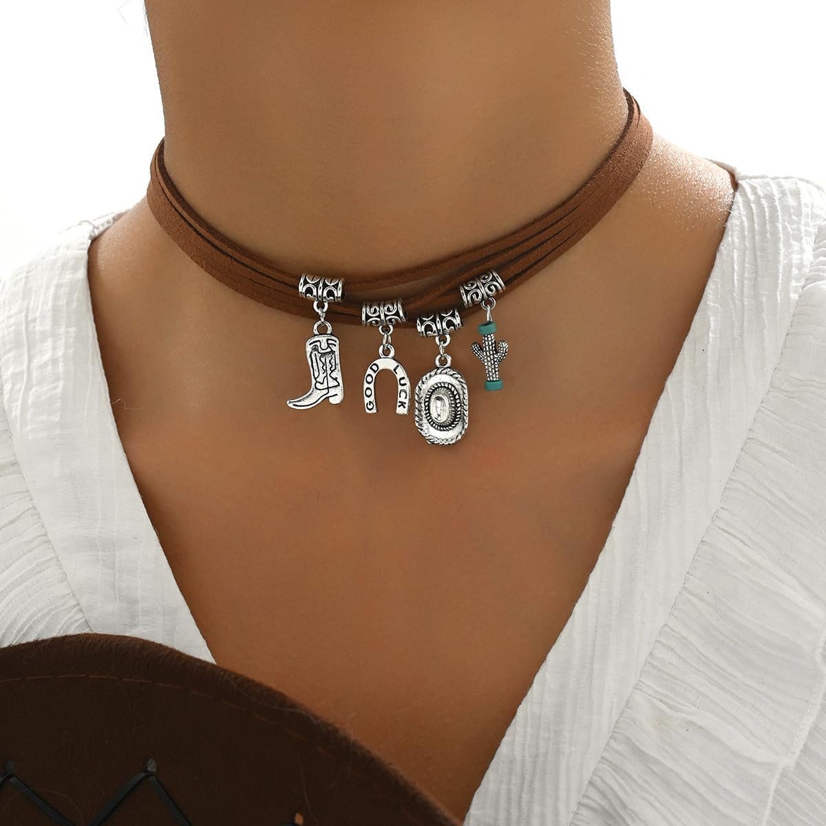 ONLYJUMP Bohemia Layered Western Leather Rope Choker Necklace for Women Boho Stackable Turquoise Pendant Necklaces Chain Layered Western Necklace Accessories Jewelry Gift - Image 5