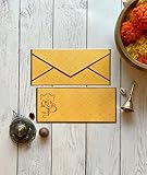 Dovetail Pitambara Cash Envelopes with Tags – Pack of 5 (7.75 x 3.5 in) | Mustard Yellow & Red Ganesh Design with Gold Foil and Geometric Pattern for Ganesh Chaturthi, Weddings, Poojas and More