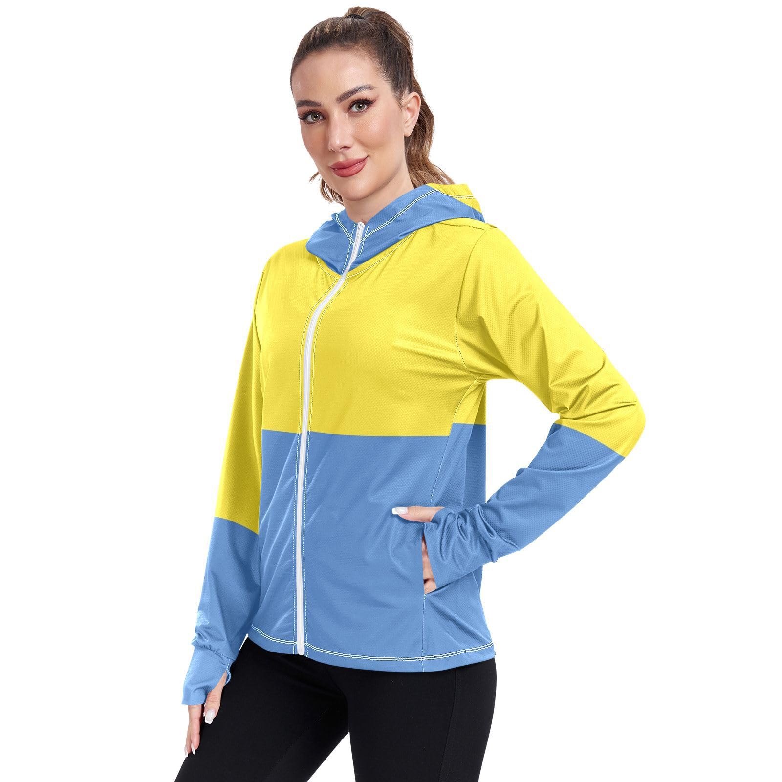 Ukraine Flag Womens UPF 50+ Sun Protection Hoodie Jacket Lightweight Long Sleeve Sun Shirt with Pocket Multicoloured