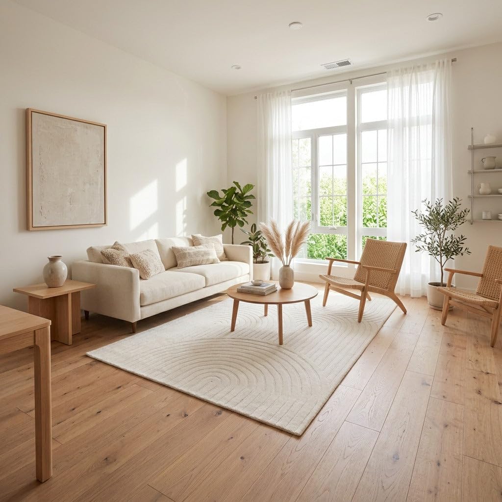 Morgenland Wollteppich Naturals Handgetuftet 100% Schurwolle Einfarbig Beige 180 x 120 cm Rechteckig Wohnzimmer, Esszimmer