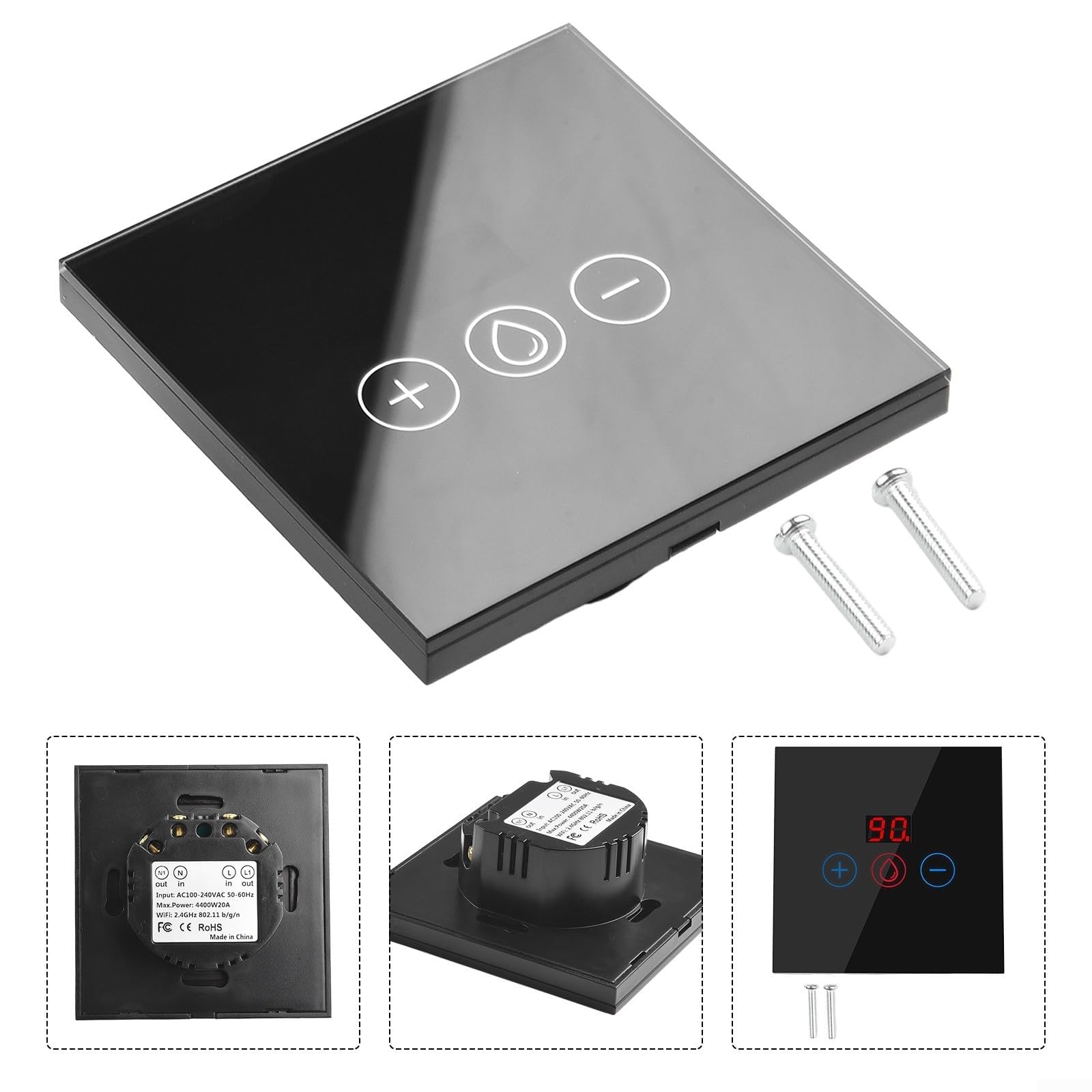 Interrupteur de chauffe-eau Wi-Fi 20 A, interrupteur intelligent avec minuterie, télécommande par application, compatible avec l'application Amazon/Home (noir)