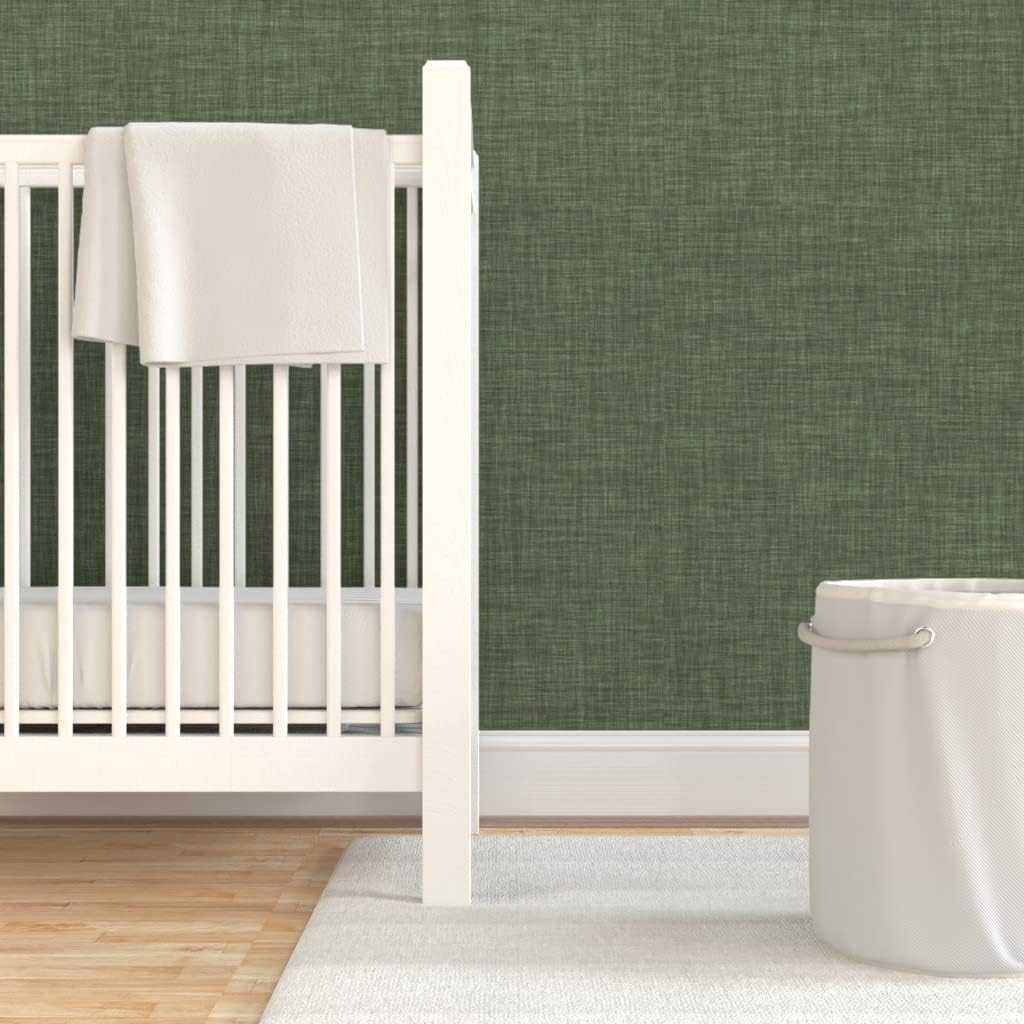 Peel & Stick Wallpaper 3ft x 2ft - Sage Green Linen-Look Texture Solid Custom Removable Wallpaper by Spoonflower