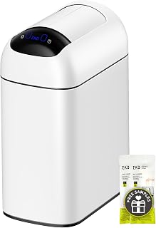 EKO Astro Slim Sensor Trash Can, 10L / 2.6 Gallon Touchless Garbage Bin with Soft-Close Retractable Wing Lid, Motion Sensor Stainless Steel Garbage Can for Bathroom, Kitchen, Office, Waterproof, White