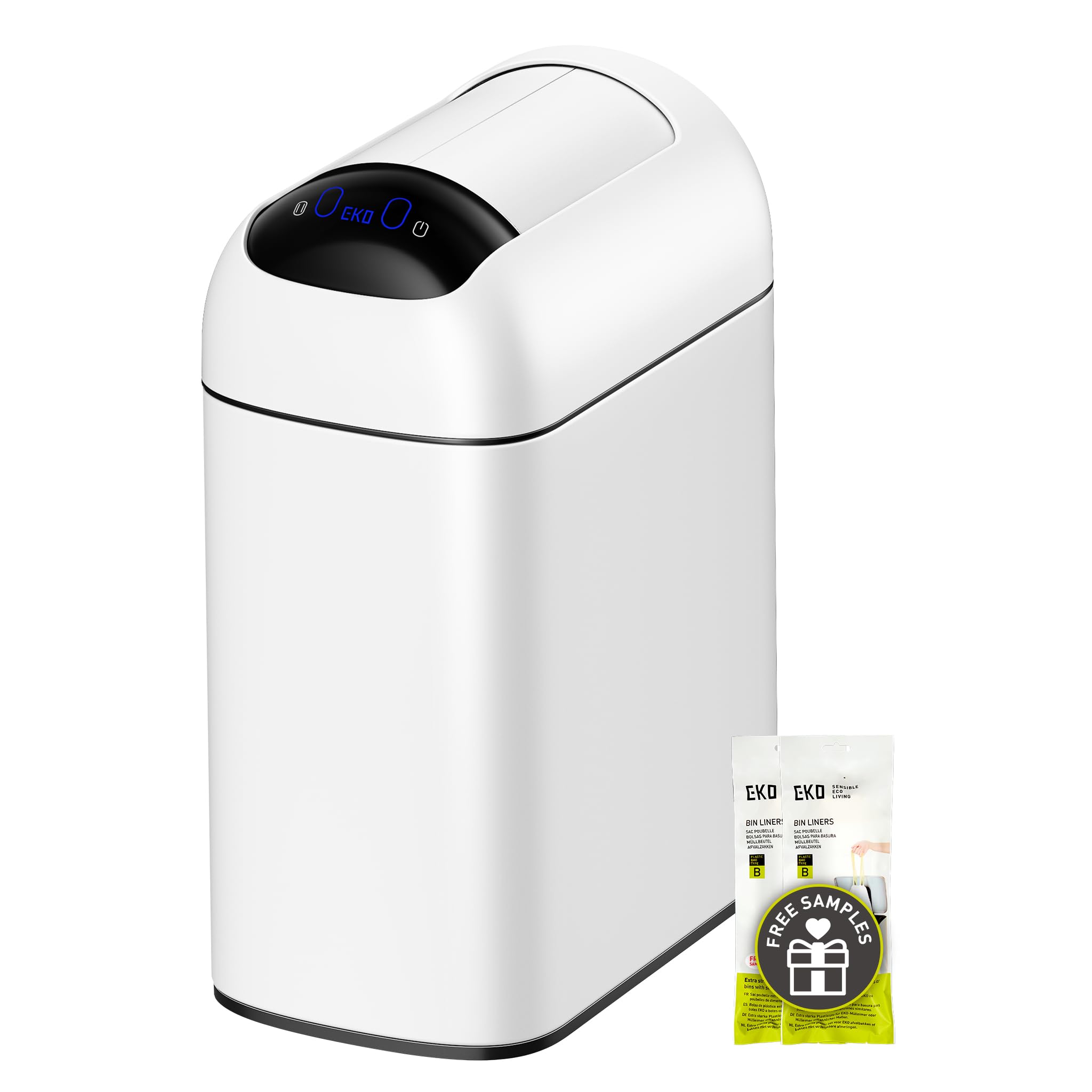 EKO Astro Slim Sensor Trash Can, 10L / 2.6 Gallon Touchless Garbage Bin with Soft-Close Retractable Wing Lid, Motion Sensor Stainless Steel Garbage