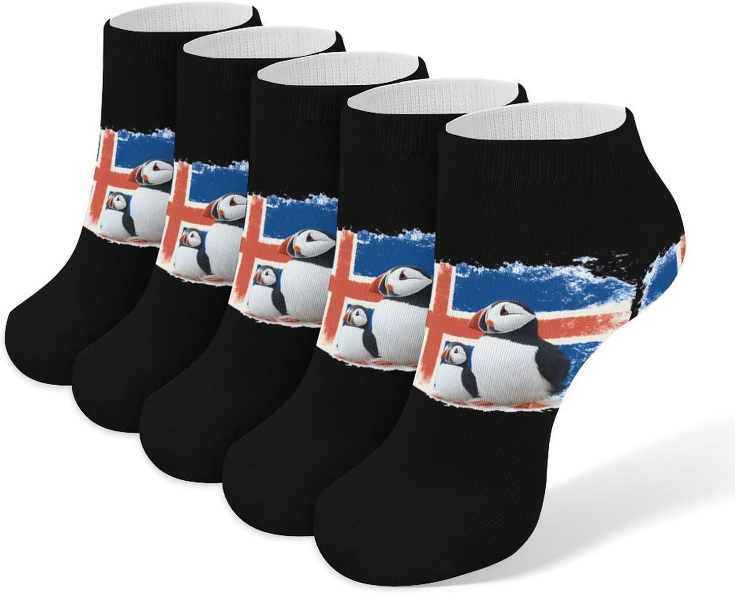 Icelandic Icelands-Puffines Socks for Men Women 5 Pairs Ankle Socks