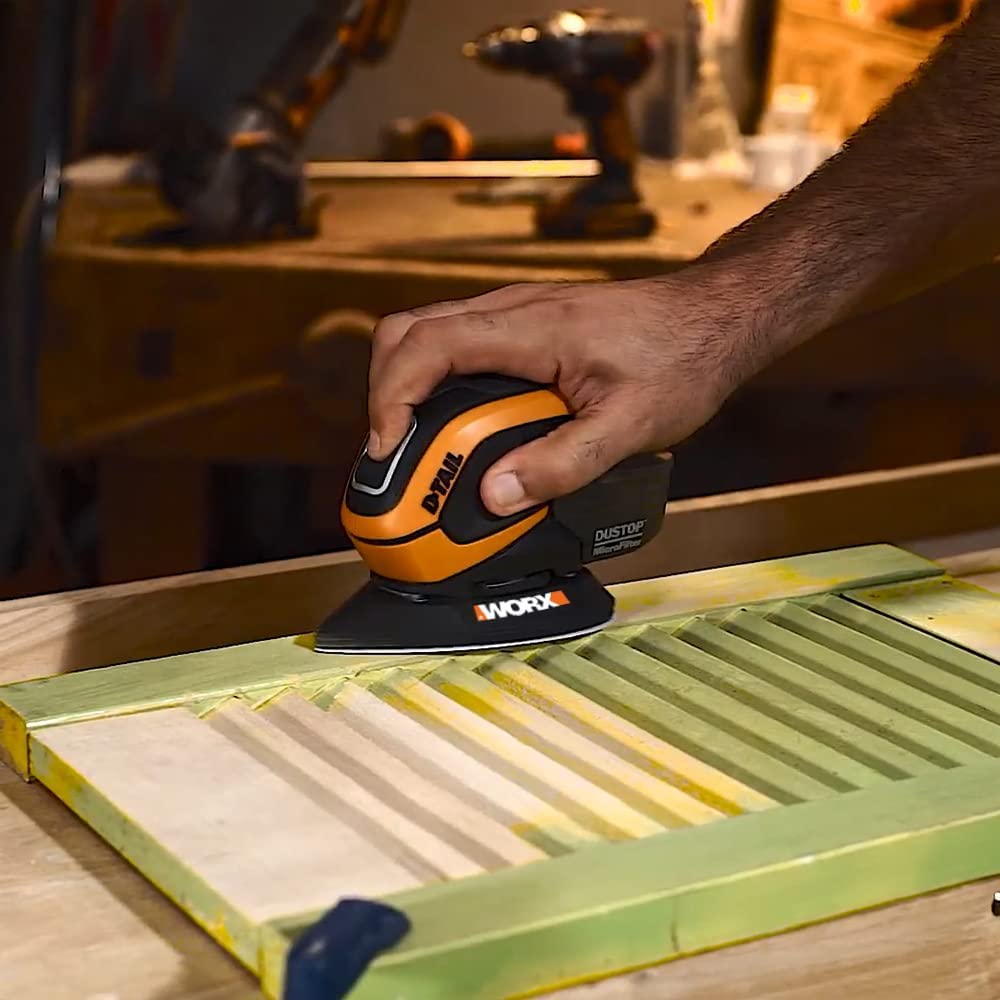 WORX Ponceuse Delta Multifonction 65W WX648, Enlèvement de Matière Elevé sur le Bois, Système de Fixation Rapide de l'Abrasif, Système Anti Poussière, Confortable, Livré Avec Accessoires