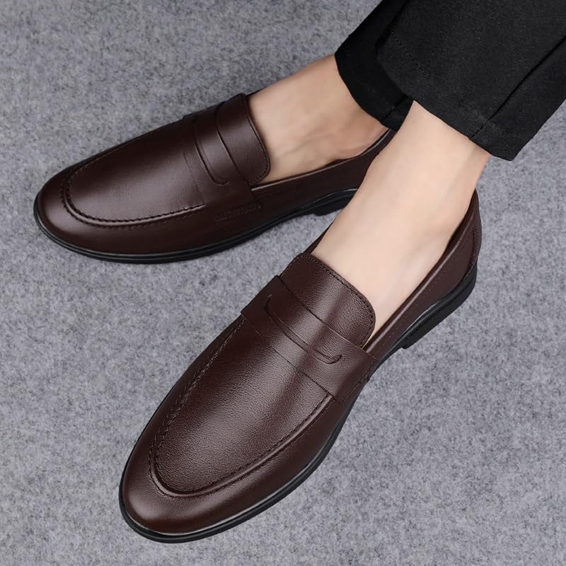 Men's Loafers Round Toe Leather Penny Loafers Flat Heel Anti-Slip Flexible Casual Slip-on4