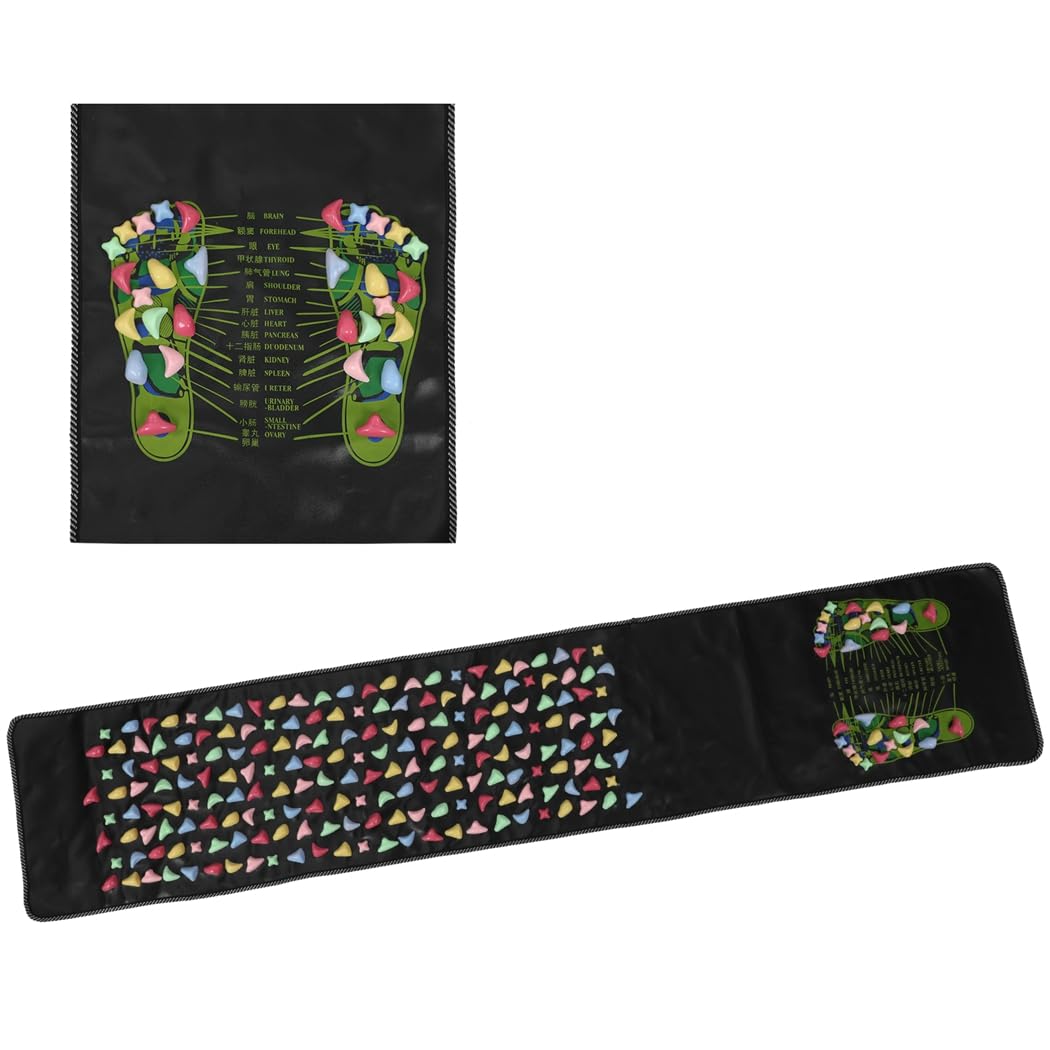 Tappetino per massaggio ai piedi, tappetino per riflessologia plantare con grafico, tappetino per agopressione del piede con pietre di plastica colorate, massaggiatore per riflessologia plantare