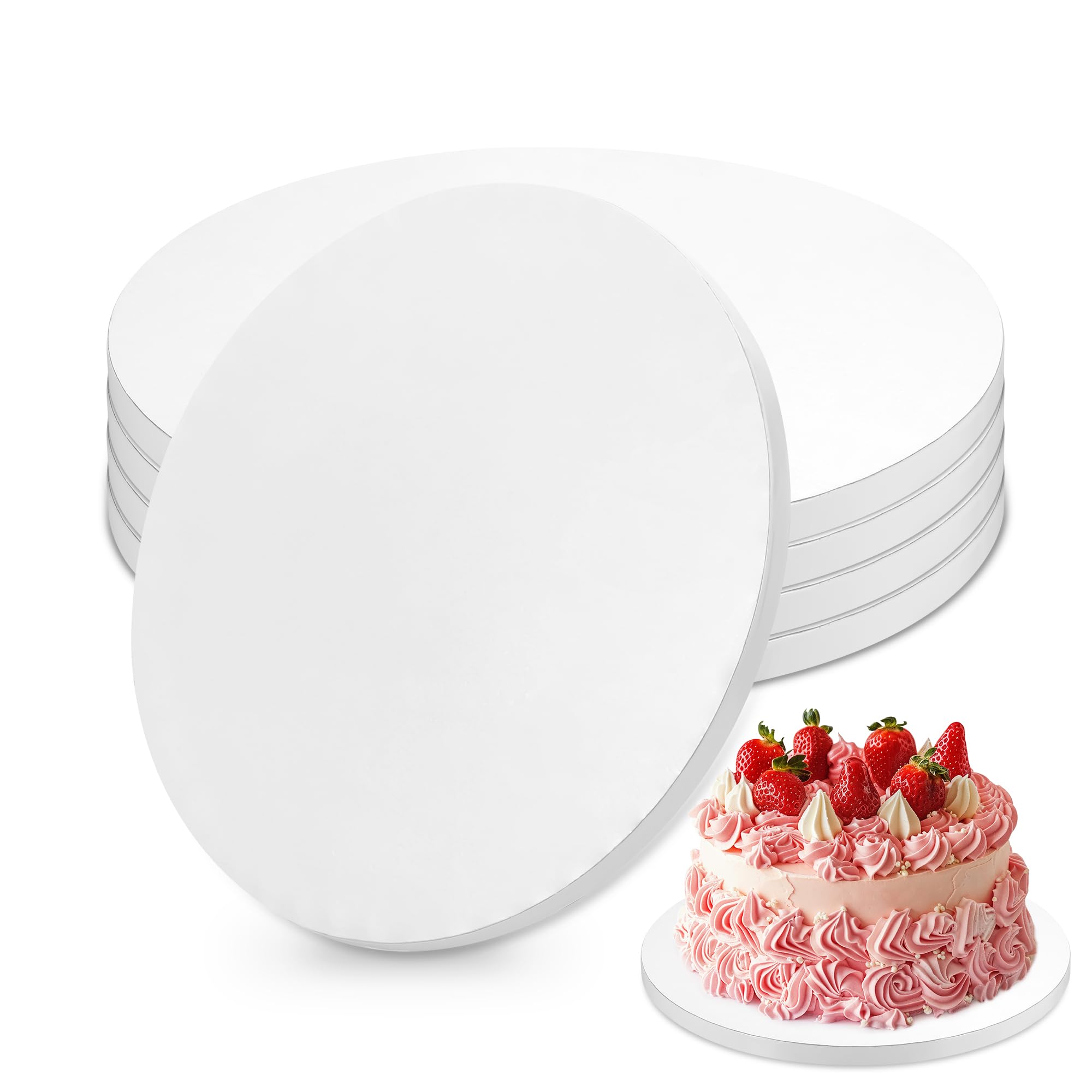 Zocipro 5 sztuk podkładek pod tort Ø 25 cm, okrągłe, podkładki pod tort białe, Cake Drum, podstawka na tort o grubości 12 mm, wielokrotnego użytku, kartonowa podstawka na tort do 6-9 calowych ciast