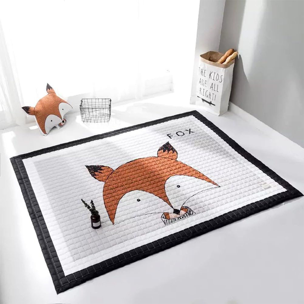 YOHA Baby Girls Play Mat Crawling Mat Rug Cartoon Kids Boys Playing Blanket Carpet Non-Slip Nursery Rugs Décor,Fox