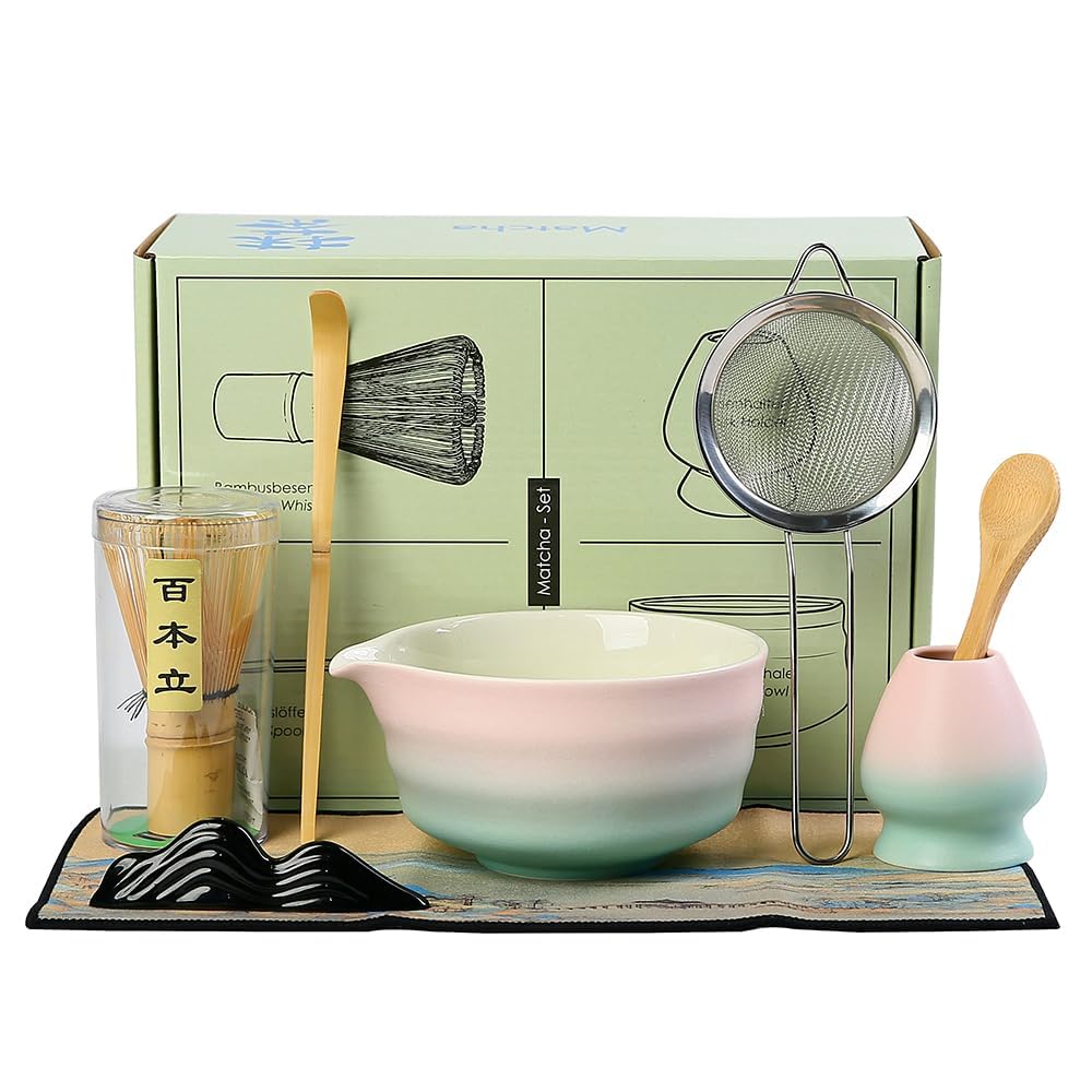 Matcha Whisk Set - Matcha Bowl and Bamboo Matcha Whisk, Scoop, Spoon, Sifter, Whisk Holder, 8pcs Perfect Matcha Starter Kit for Matcha Tea Ceremony (Gradient?