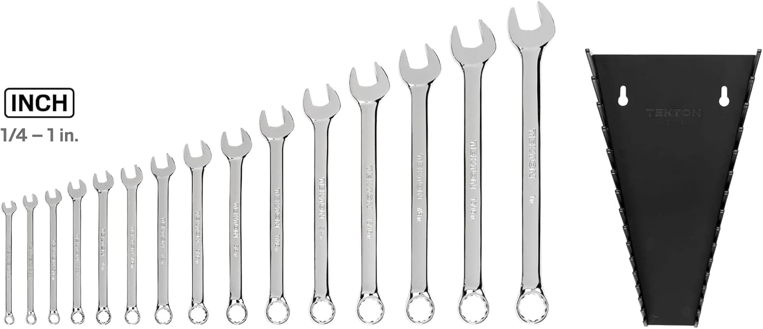 TEKTON Combination Wrench Set with Rack, 15-Piece (1/4-1 in.) | WCB92106