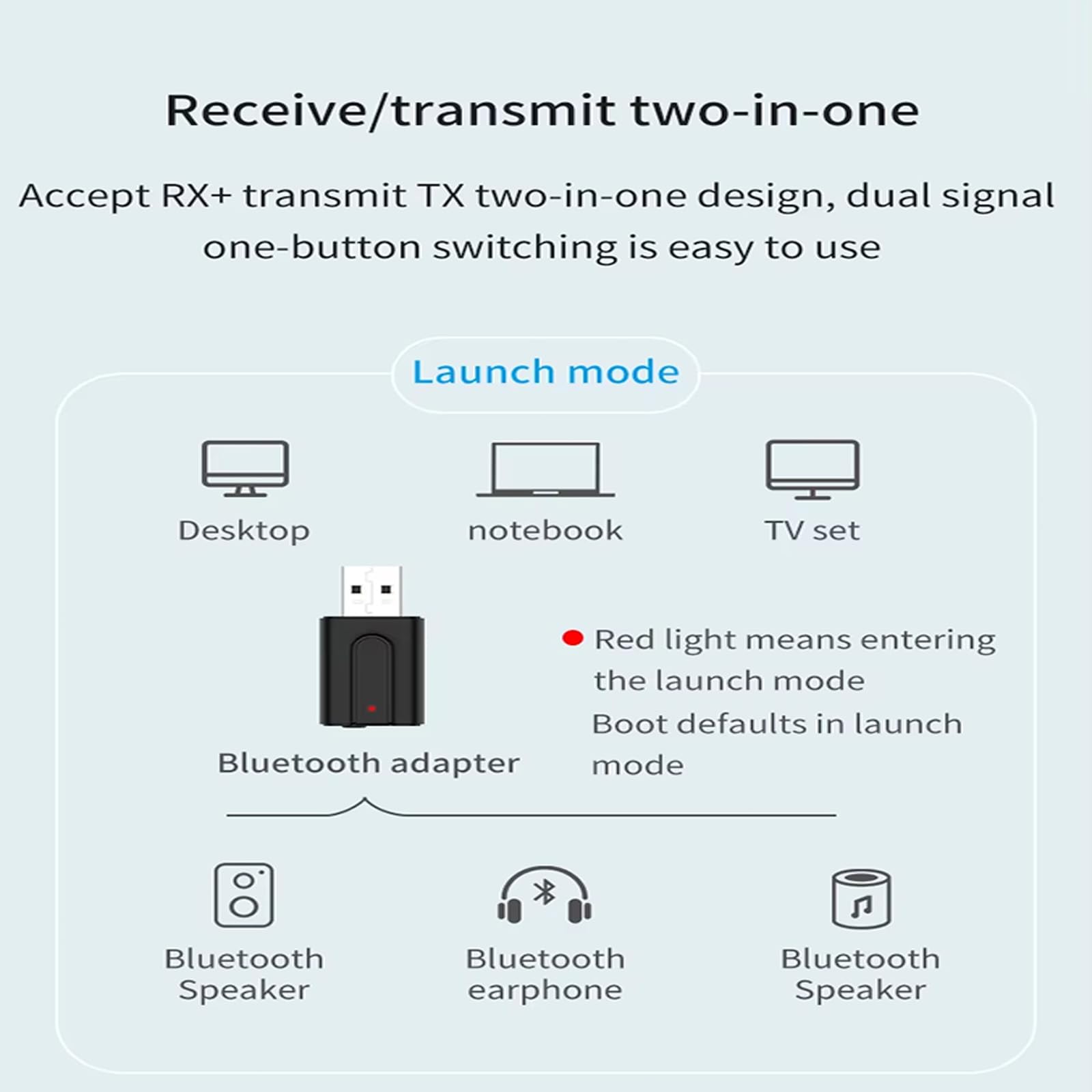 Ricevitore Bluetooth USB, ricevitore Bluetooth 5.0, ricevitore audio wireless 2 in 1, con jack per cuffie da 3,5 mm, convertitore audio AUX, per TV, auto, cuffie e altoparlanti