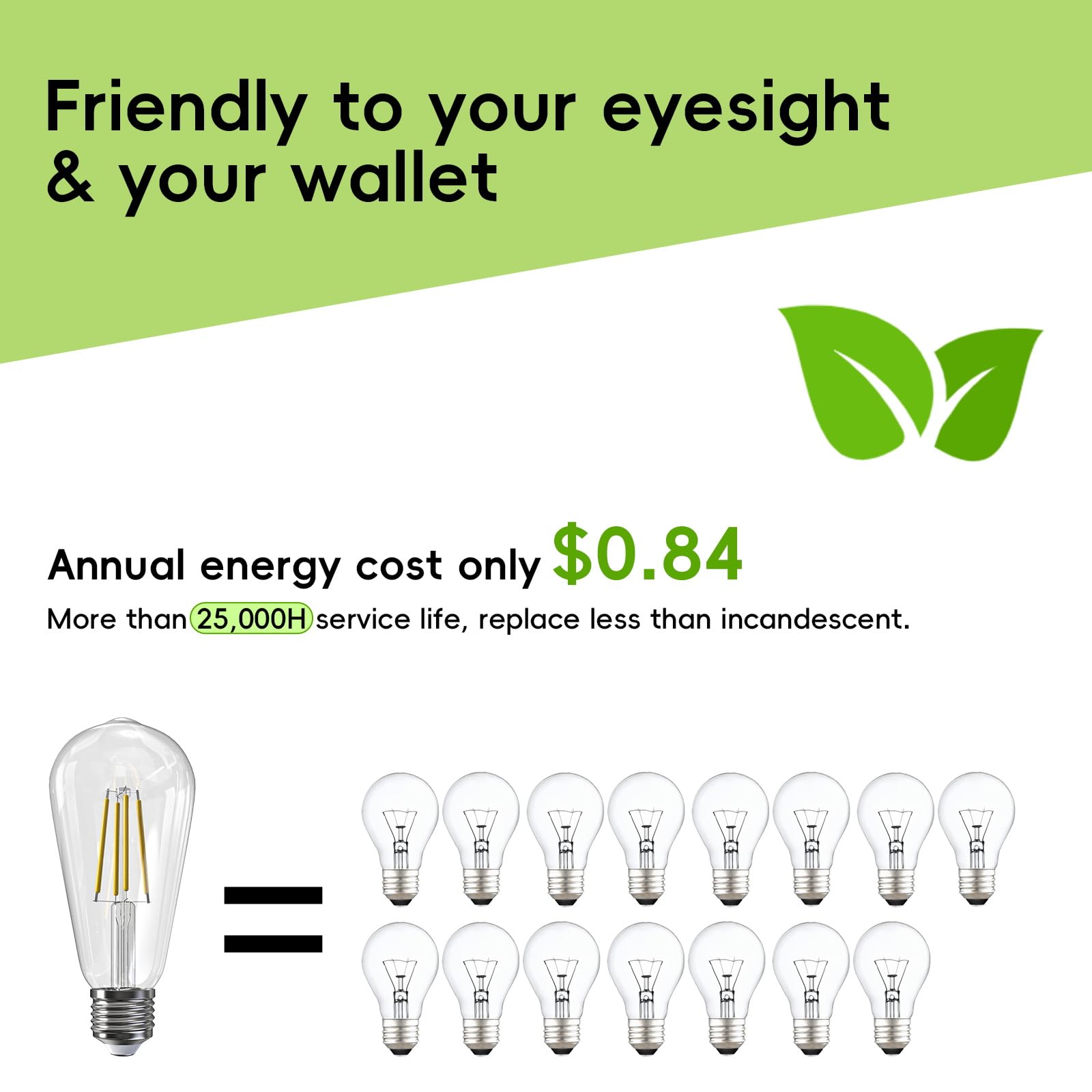 Jensense Edison - Bombillas LED E26 equivalentes a 60 W, regulables, 2700 K, blanco cálido y suave, vintage, 7 W, bombillas LED Edison, 110 V, 120 V, 800 lúmenes, CRI90, paquete de 6