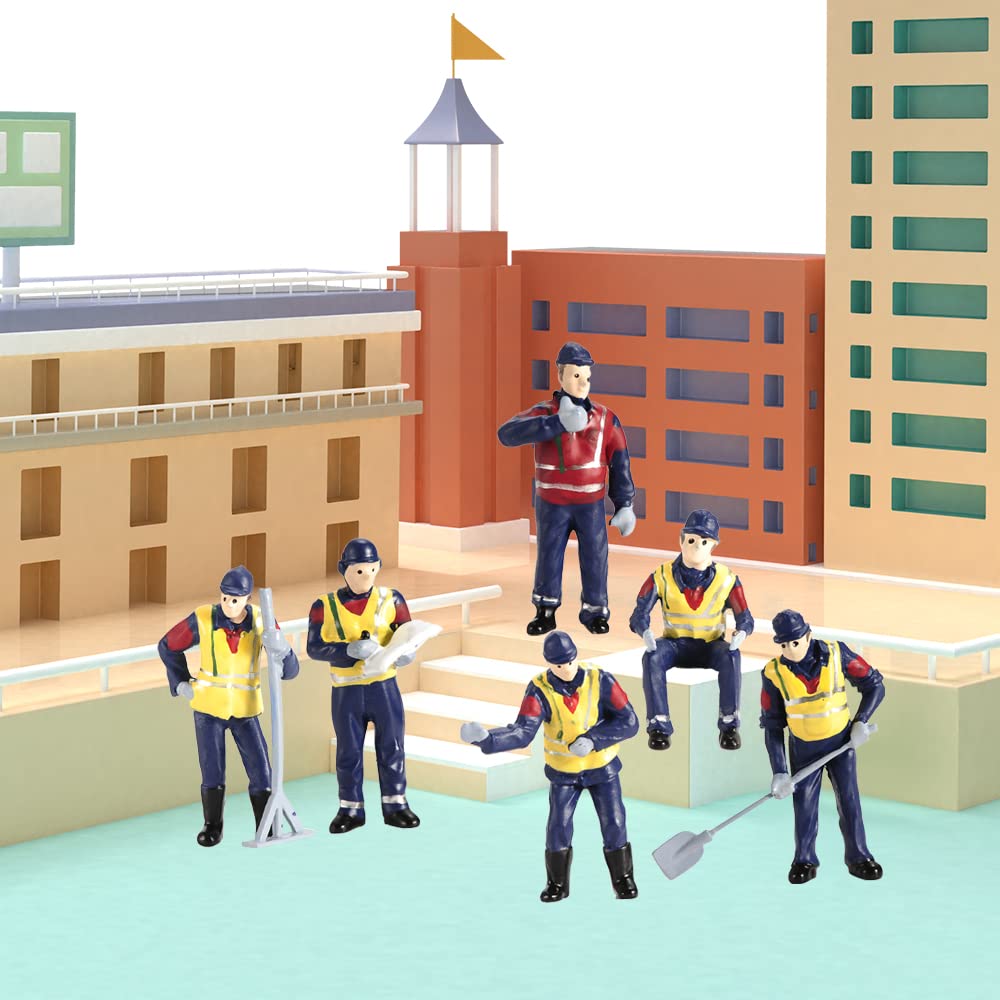RoofWorld 6pcs 1/50 Scale Construction Worker Miniature Figures, Chrome Finish, Unisex, Tabletop Play