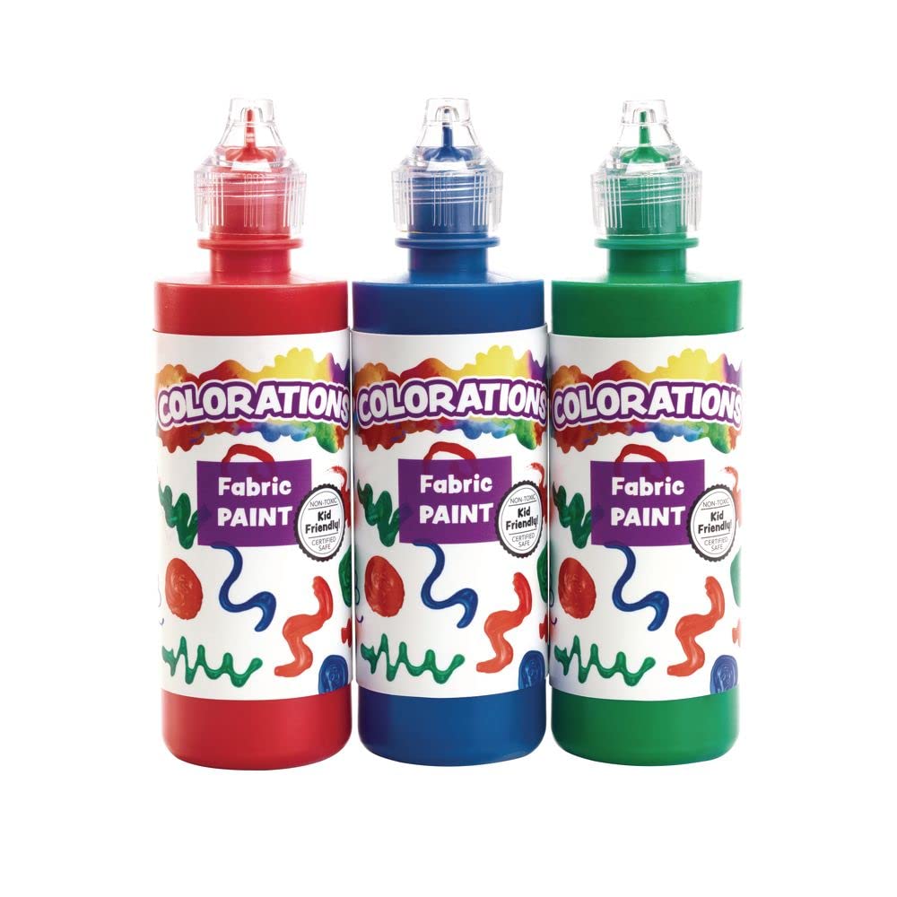 Colorations Fabric Paint, 3 Colors, Each 4oz, Red, Green, Blue, Thin Nozzle-Like applicator Tips That Make it Simple to Squeeze and use