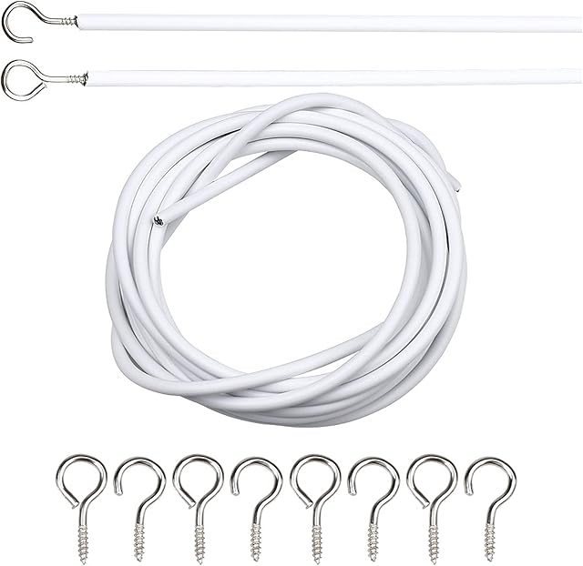 PLASTIFIC 3M Curtain Wire Net Curtain Wire And Hook Set Cord Cable And Eyes For Net Curtains Rail Net Curtains Tension Rod Curtain Hooks Plastic White Hooks