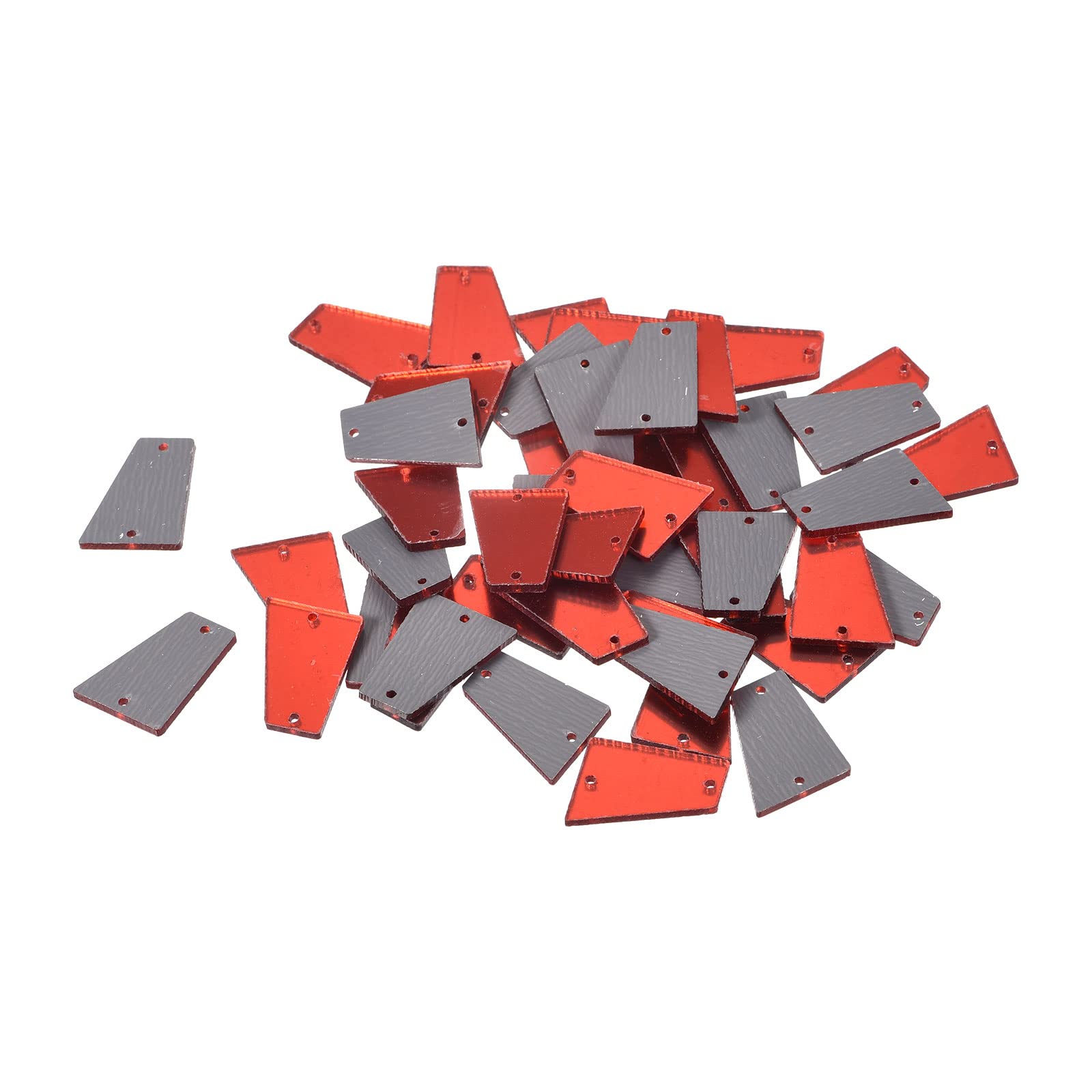 sourcing map 50pcs Sew on Acrylic Irregular Mirror Piece Flat Back DIY Mirrored Rhinestones Mirror Beads for Evening Dresses Cloth Garment Red