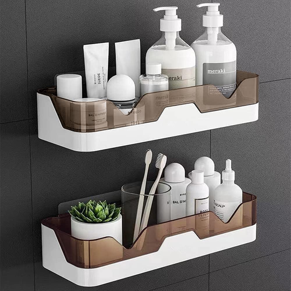 MIXDE 2-Pack Shower Caddy, Separable Shower Organizer with 4 Pieces of Adhesives,No Drilling Double Layer Shower Shelf, Used for Bathroom and Kitchen (Brown)