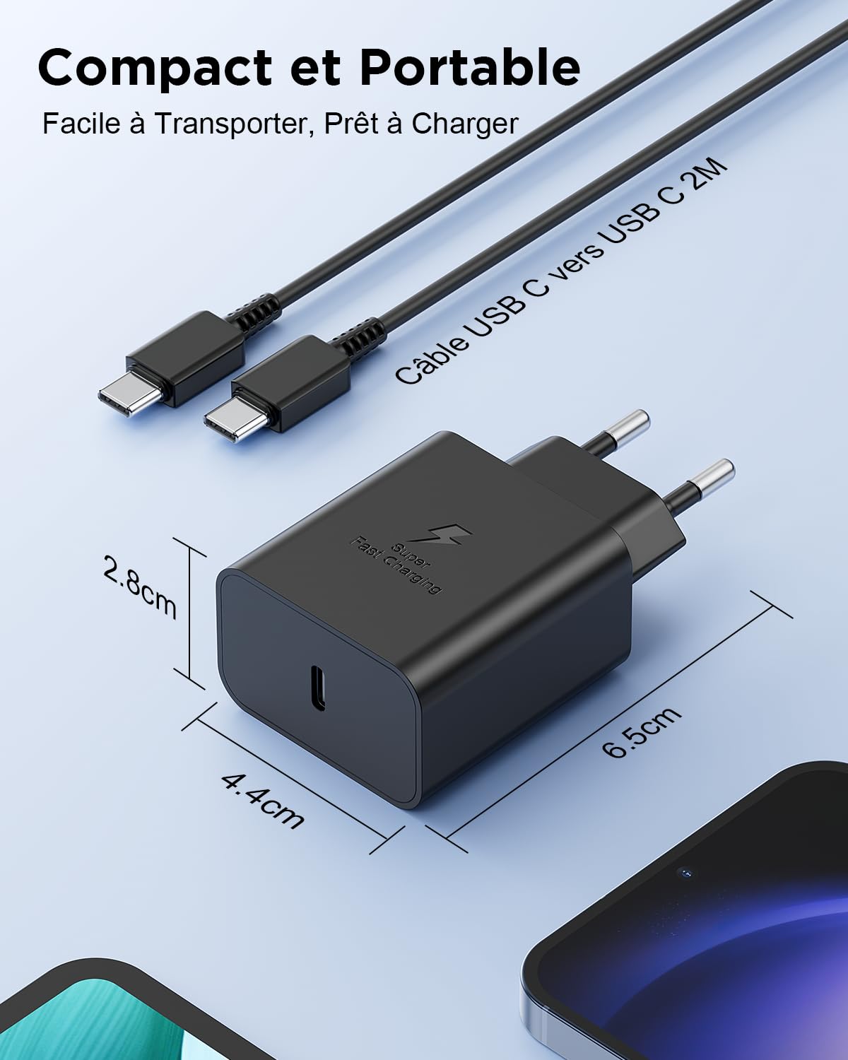 Chargeur USB C 45W Chargeur Samsung Charge Rapide et 2M Câble pour Samsung Galaxy S26 S25 Ultra S24 S23 S22 S21 FE A57 A56 A55 A54 A37 A36 A35 A25 A26 A17 A16, Prise USB C Secteur Type C Adaptateur