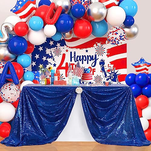 Image of B-COOL Rectangle Sequin Tablecloth 90x156 Inch Party Tablecloths Glitter Table Linen for Birthday Party Wedding Baby Shower Table Independence Holiday Banquet Decoration,Royal Blue