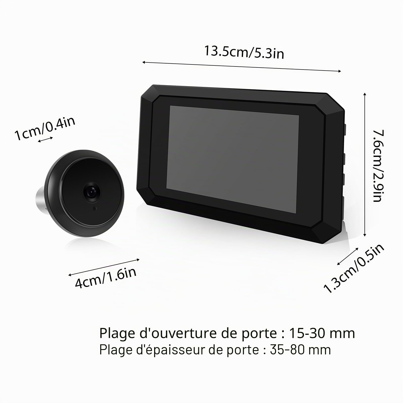 Judas numérique - Moniteur LCD de 10,1 cm avec kit d'appareil photo 1080p 2 MP, grand angle de vision de 120 °, vision nocturne en couleur, batterie intégrée de 1400 mAh, rechargeable de type