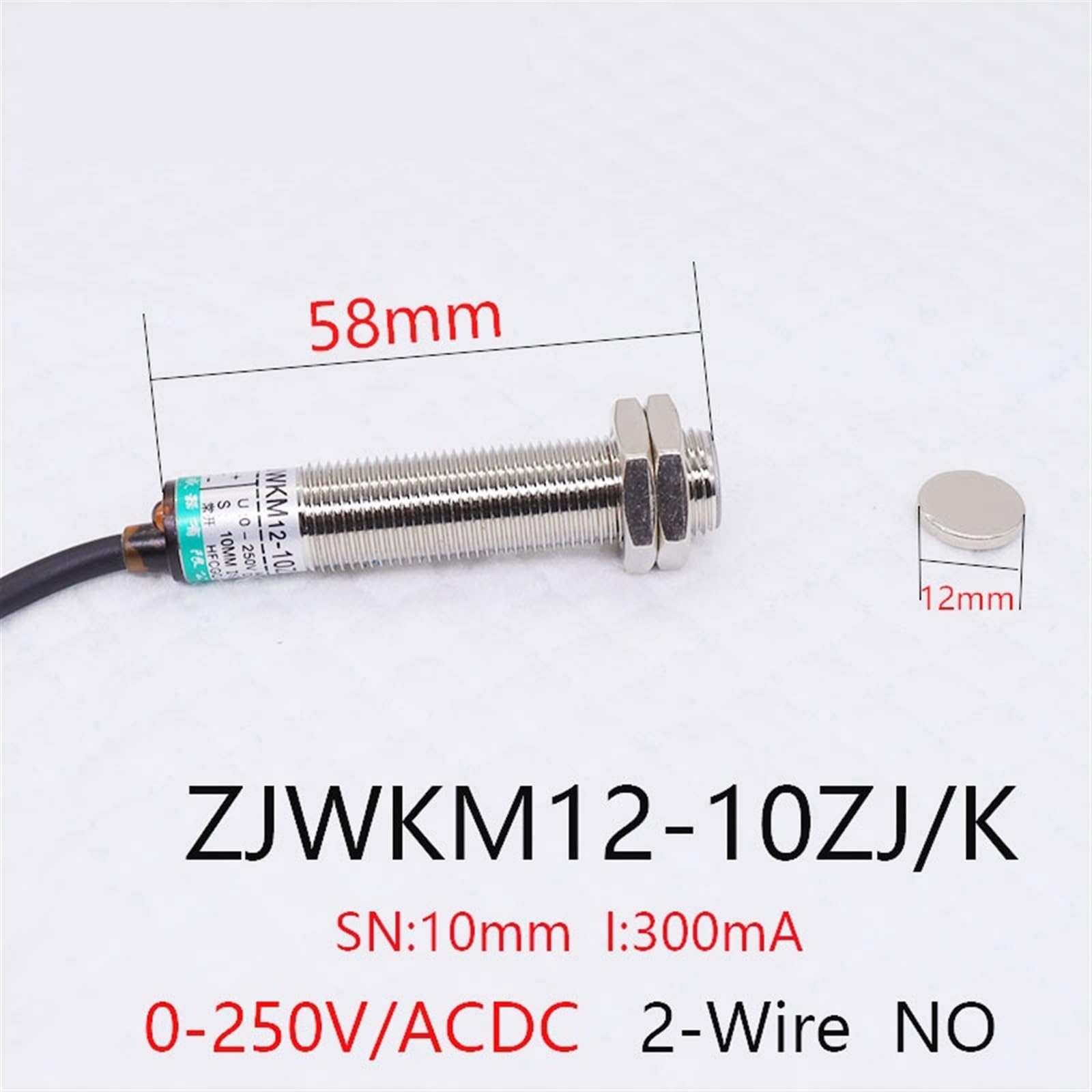 JWK:ZJWKM12-10ZJ/K Tube Magnetic Switch JWK:ZJWKM12-10ZJ/K Two Lines Normally Open 0-250V/ACDC 1Pcs