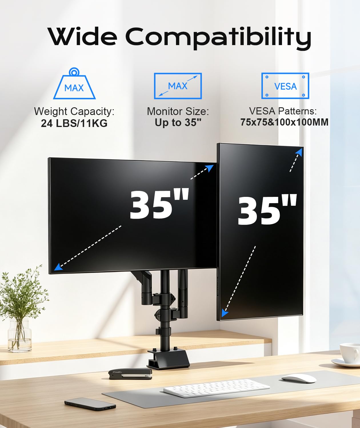 Pholiten Grande supporto doppio per monitor da 33 a 35 pollici, fino a 10,9