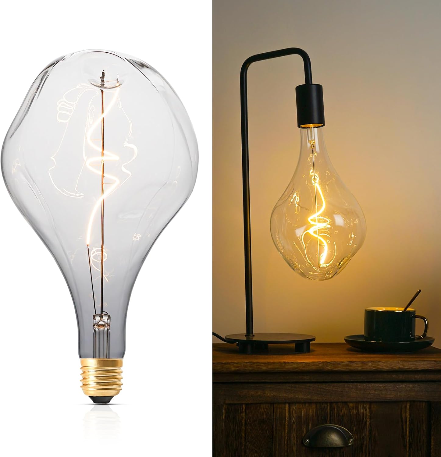 OMED Large Edison LED Light Bulb 100 watt, Clear Edison Bulb Dimmable 2700K Soft Yellow 8W Oversized Vintage with E26 Base S165 Irregular Unique Large Bulb for Pendent/Ceiling and Floor Lamps,1 Pack