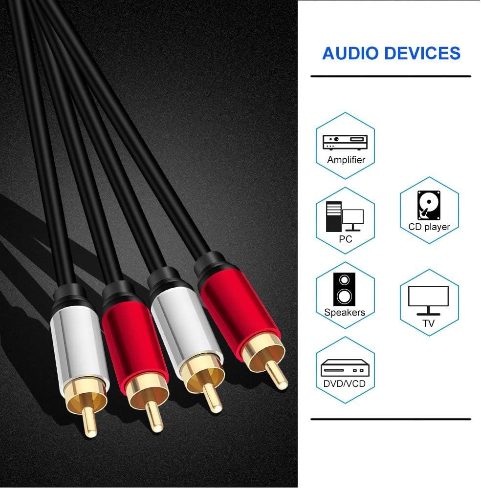 Yeung Qee 2RCA Male to 2RCA Male Stereo Audio Cable,Dual Shielded Gold-Plated RCA Stereo Cable,Suitable for Home Theater, Amplifier, HDTV, Game Console, Hi-Fi System. (15m/50ft) - Image 2